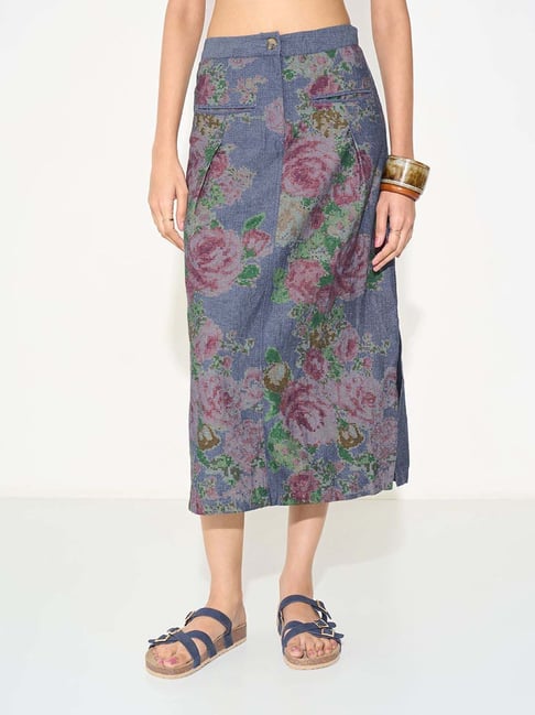 Akkriti By Pantaloons Blue Regular Fit Floral Print Skirt-picture-25