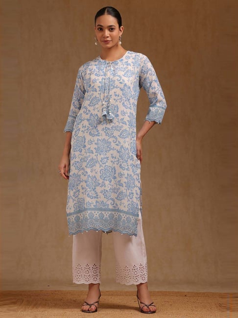 Soch Off White Linen Regular Fit Floral Print Kurta-picture-20