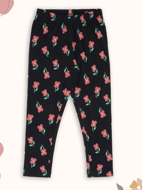 Pantaloons Junior Girls Black Oyster Floral Print Leggings