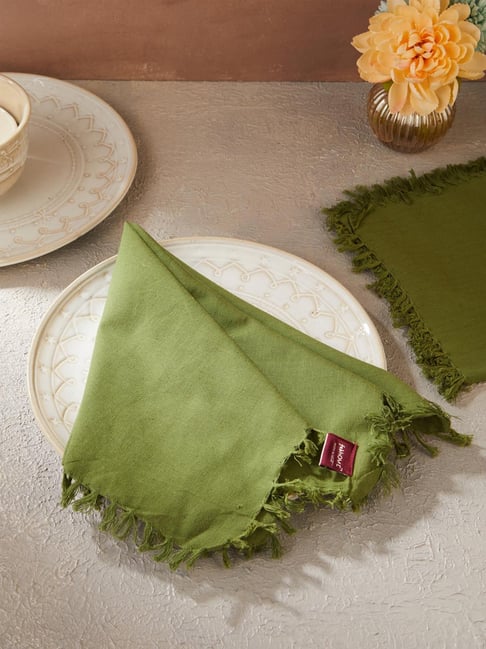 Fabindia Green Solid Hand Woven Cotton Napkins Set Of 6-image-32