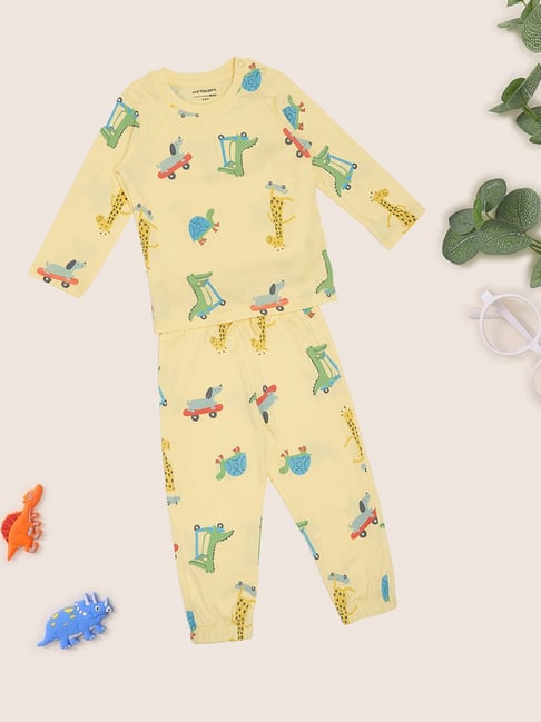 Pantaloons Baby Boys Pastel Yellow Printed Clothing Set