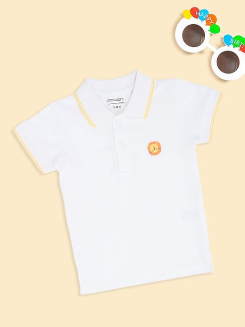 Pantaloons Baby Boys Bright White Printed Polo T-Shirt