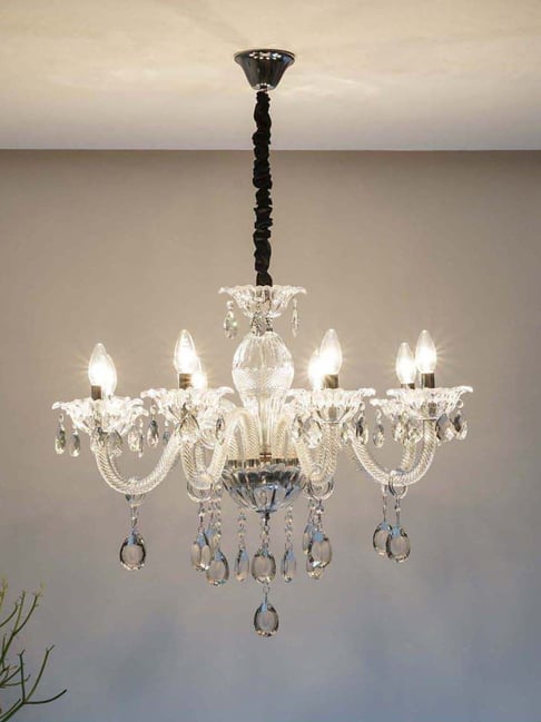 Kapoor Lamp Shades Paris 8 Arm Ceiling Chandelier In Clear Finish with Glass Crystal Drops & Trim