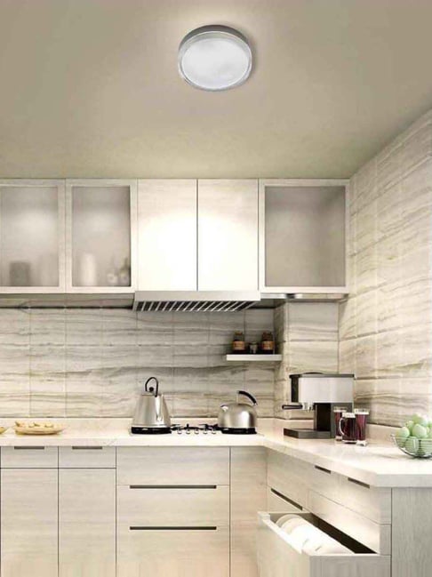 Kapoor Lamp Shades Hanna Round Large Flush Ceiling Light In Nickel Finish