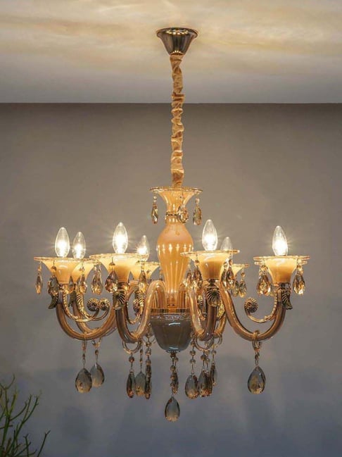 Kapoor Lamp Shades Raphael 8 Arm Ceiling Chandelier with Clear Glass Crystal Drops & Trim