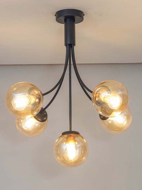 Kapoor Lamp Shades Black & Amber Finish Greenwich 5 Arm Chandelier Light