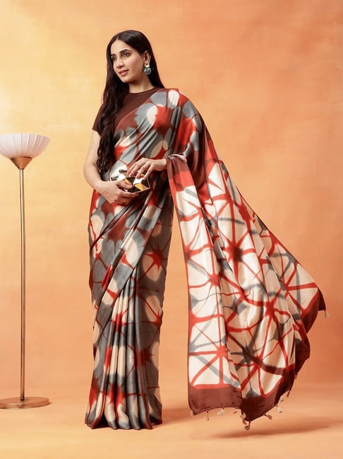 navyasa by liva Grey Geometric Saree with Unstitched Blouse-image-17