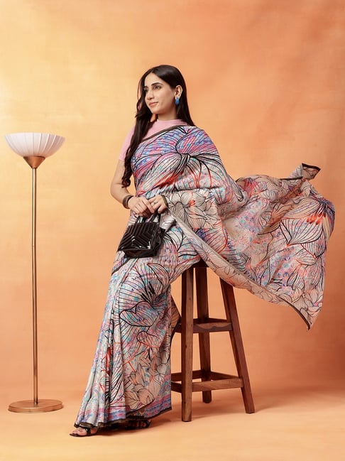 navyasa by liva Multicolor Floral Saree with Unstitched Blouse-image-47