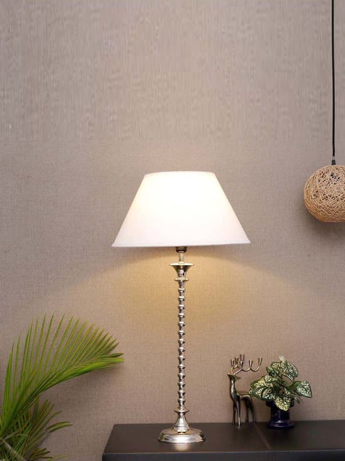 Kapoor Lamp Shades Carlton Nickel Finish Metal Table Lamp with Cotton White Shade