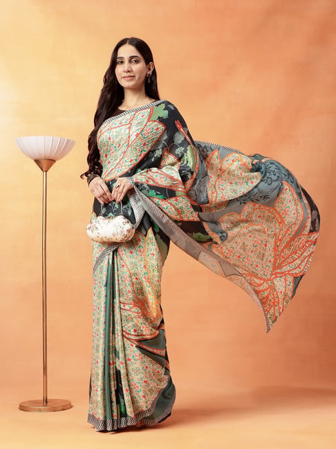 navyasa by liva Multicolor Floral Saree with Unstitched Blouse-picture-26