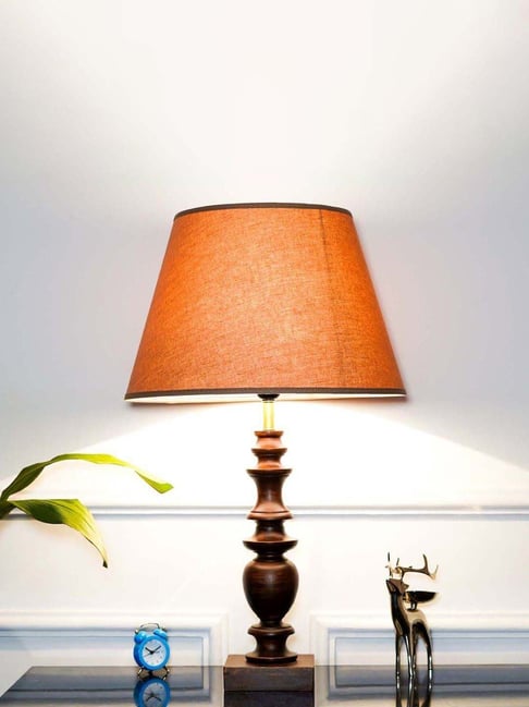Kapoor Lamp Shades Akira Hand Crafted Solid Wood Walnut Finish Table Lamp with Beige Cotton Shade-picture-14