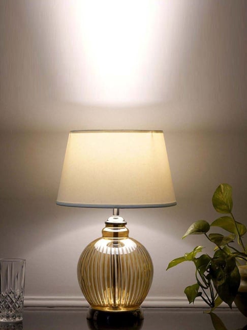 Kapoor Lamp Shades Idonia Nickel & Amber Finish Table Lamp with White Shade