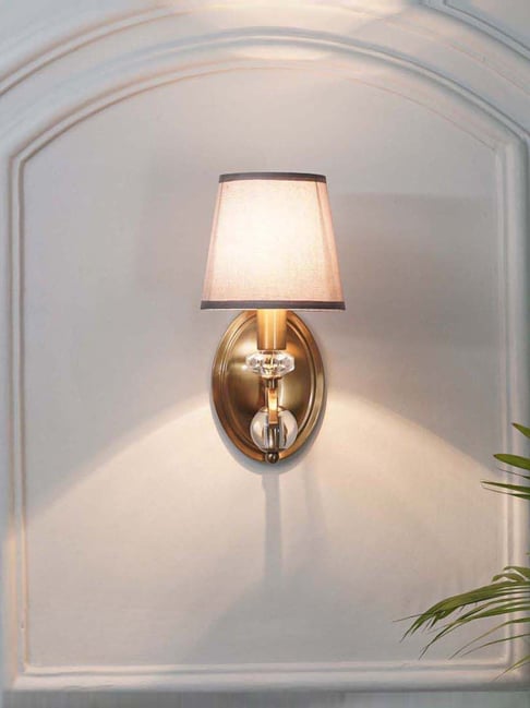 Kapoor Lamp Shades Dryden Single Light Wall Fitting In Brass Finish With Fabrick Shade