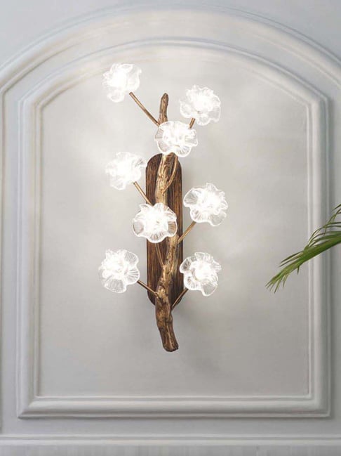 Kapoor Lamp Shades Kepler 8 Led Wall Light In Antique Brass Finish With Clear Glass