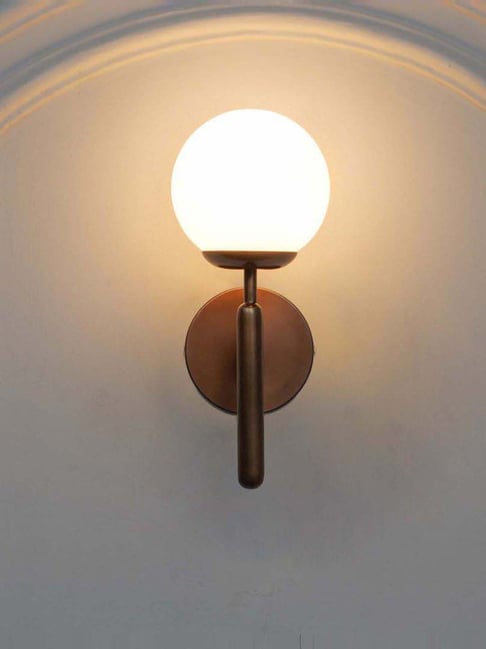 Kapoor Lamp Shades Divina Single Light Wall Fitting In Antique Brass Finish With Opal Frosted White Glass