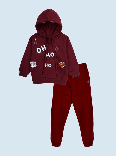 Kiddopanti Boys Maroon & Maroon Printed Sweatshirt with Trackpants-picture-37
