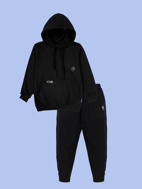 Kiddopanti Boys Black & Black Printed Sweatshirt with Trackpants-picture-31