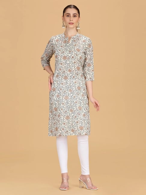 Cotton Culture Off White Regular Fit Floral Kurta-picture-27