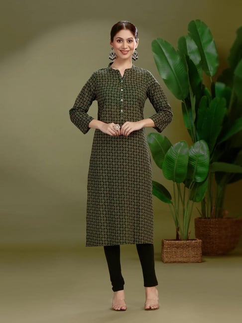 Cotton Culture Dark Green Regular Fit Floral Kurta-picture-44