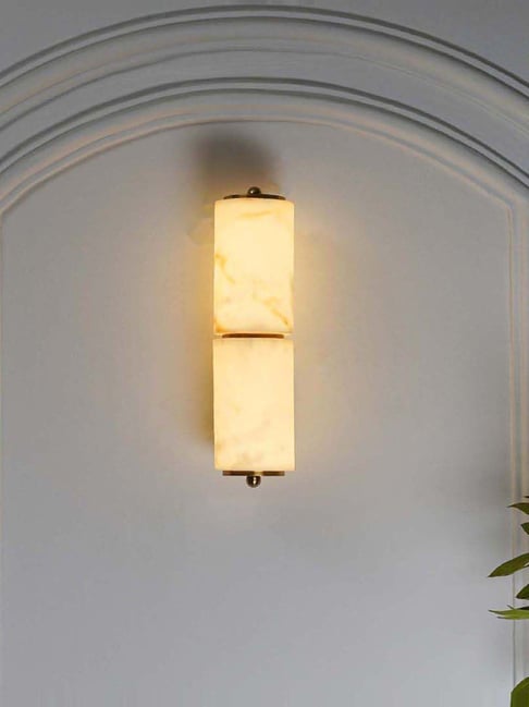 Kapoor Lamp Shades Jesse White Alabaster Stone & Brass Finish Metal Bathroom Wall Light