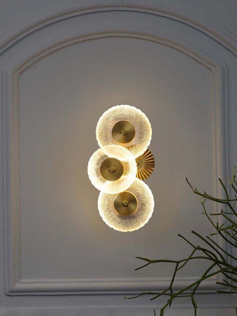 Kapoor Lamp Shades Zen Integrated 3 Light Led Wall Fitting In Brass Finish Metal With Frosted White Glass