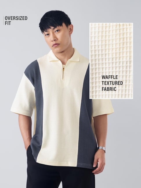 The Souled Store Off White Cotton Colourblocked Relaxed Fit T-Shirt-picture-27