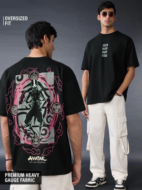 The Souled Store Black Cotton Graphic Relaxed Fit T-Shirt-picture-38