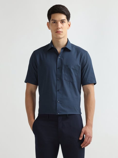 Arrow Blue Cotton Regular Fit Self Pattern Shirt-picture-27