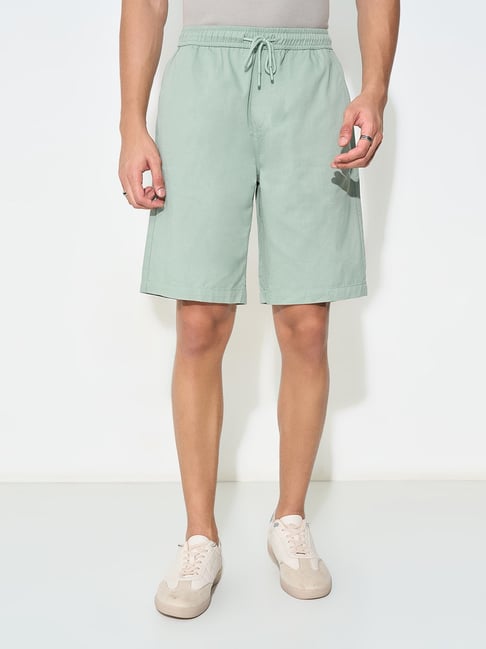 7 Alt By Pantaloons Green Milieu Cotton Relaxed Fit Shorts