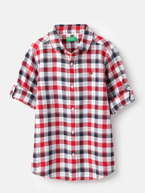 United Colors of Benetton Boys Red Pure Cotton Checked Shirt-picture-25