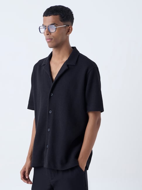 ETA by Westside Black Textured Relaxed-Fit Cotton-Blend Shirt-picture-10