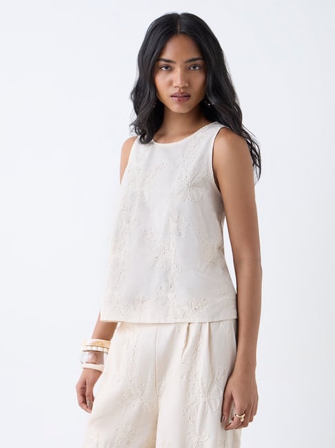 LOV by Westside Off-White Floral Embroidered Top-picture-19