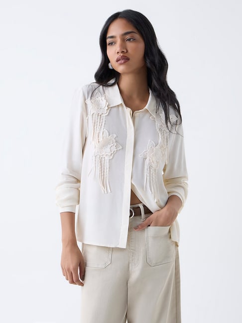 LOV by Westside Off-White Floral-Applique Detailed Shirt-picture-10