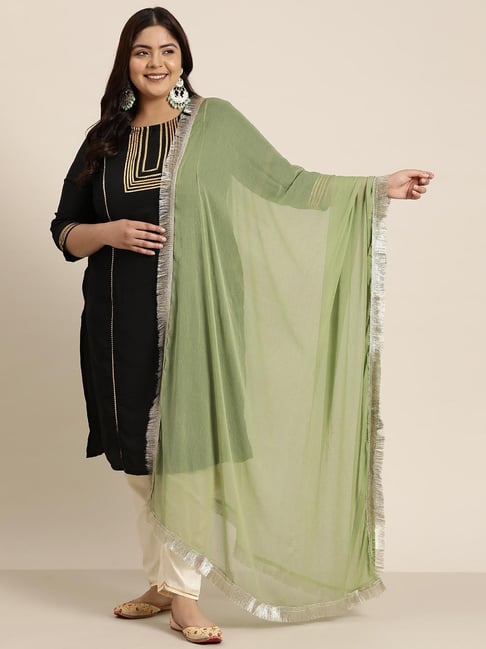 Varanga Green Chiffon Solid Duppatta-picture-40