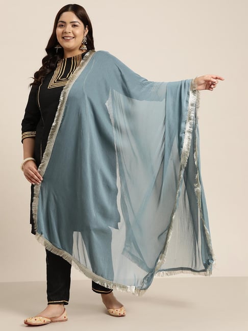 Varanga Grey Net Embroidered Duppatta-picture-19