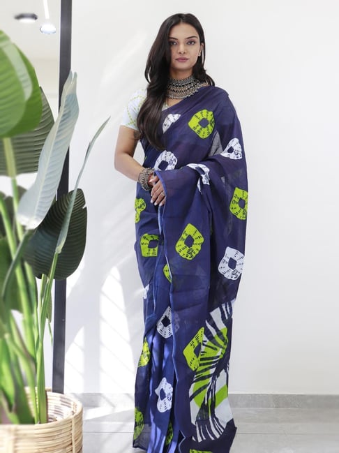 Anjaneya Sarees Blue Woven Cotton Silk Printed Designer Printed Saree With Unstitched Blouse-picture-22