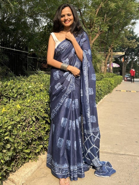 Anjaneya Sarees Blue Woven Cotton Silk Printed Designer Printed Saree With Unstitched Blouse-picture-19