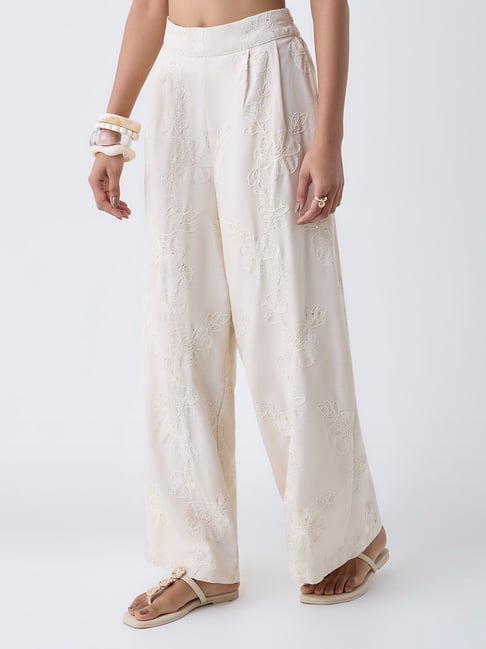LOV by Westside Off-White Floral Embroidered High-Rise Trousers-picture-23