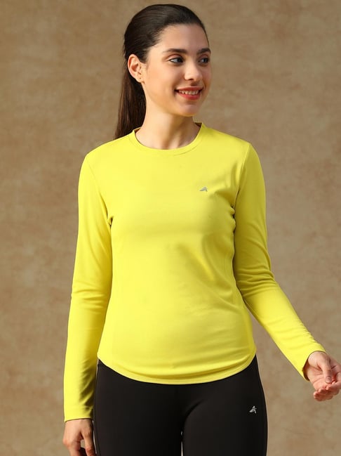 ATHLISIS Yellow Polyester Solid Sports T-Shirt