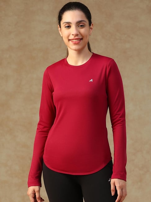 ATHLISIS Maroon Polyester Solid Sports T-Shirt