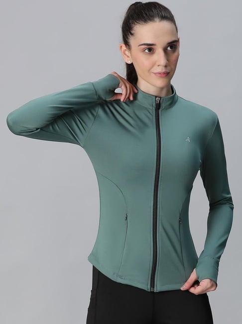 ATHLISIS F Green Polyester Solid Sports Jacket