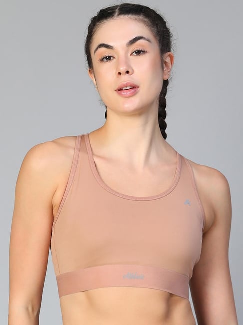 ATHLISIS Nude Polyester Solid Sports Bra