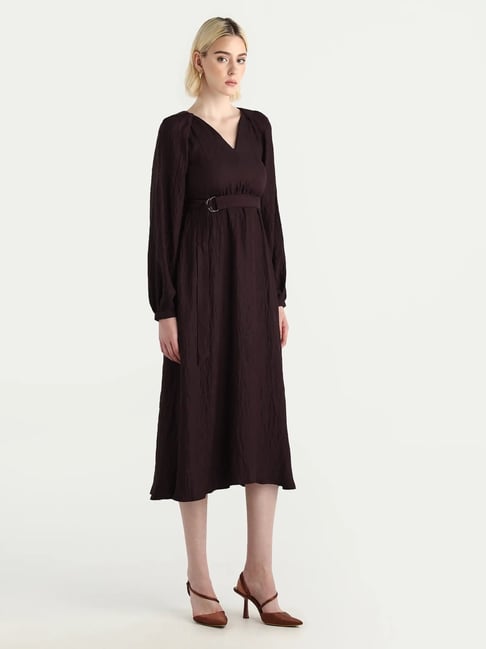 SOLID TEXTURED MIDI DRESS-image-36