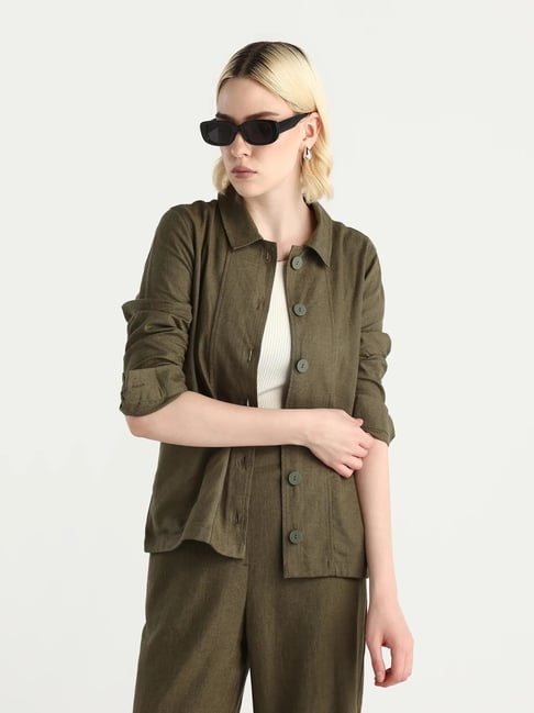 RAREISM Olive Linen Regular Fit Jacket