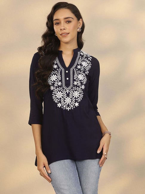 Libas Navy Blue Straight Fit Embroidered Kurti-picture-30