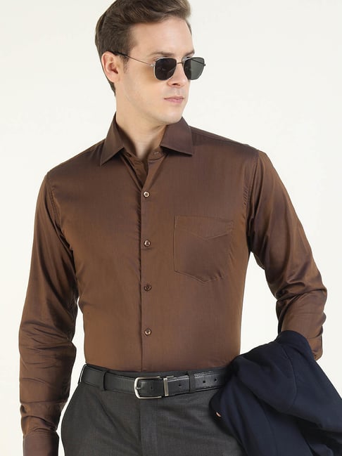 Hancock Brown Cotton Slim Fit Shirt