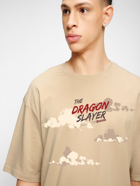 Bewakoof Men's Ginger Root Brown Slayer Graphic Printed Oversized