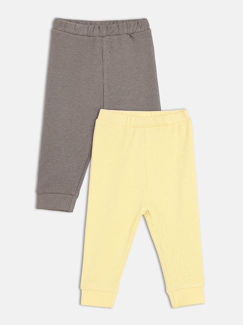 Miniklub Kids Yellow & Grey Cotton Knit Bottom - Pack of 2