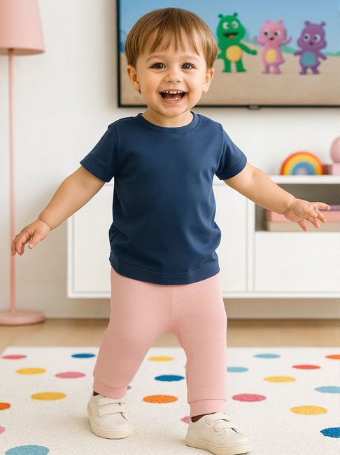 Miniklub Kids Peach & Navy Cotton Knit Bottom - Pack of 2