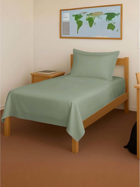 Pizuna Sea Foam Cotton 400 TC Flat Bedsheet with 1 Pillow Cover-picture-30